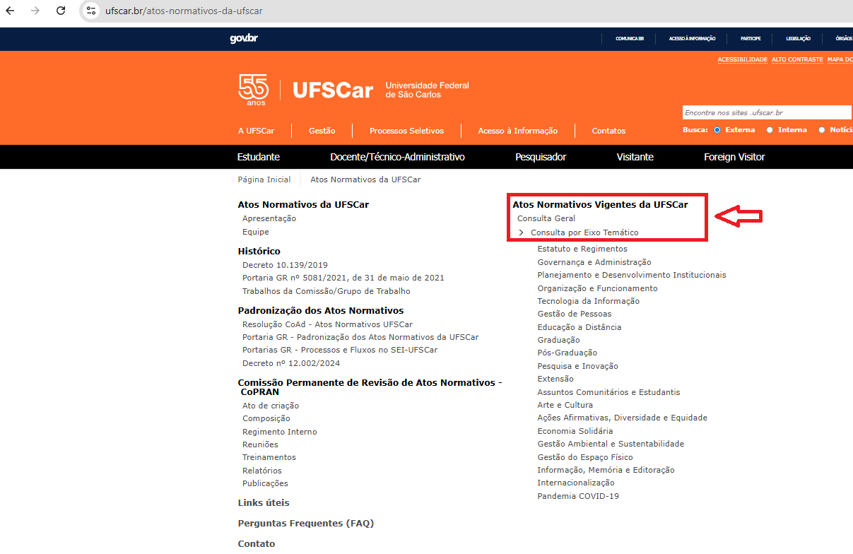 tela de consulta atos normativos